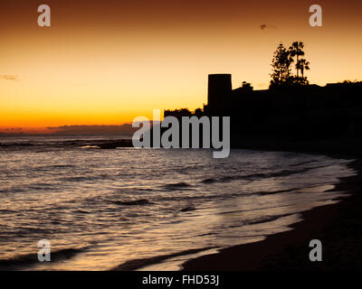 Plage de Sunset, Mijas Costa del Sol, Malaga province. Andalousie le sud de l'Espagne Banque D'Images