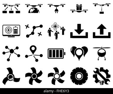 Drone quadcopter Air et icônes d'outils Banque D'Images