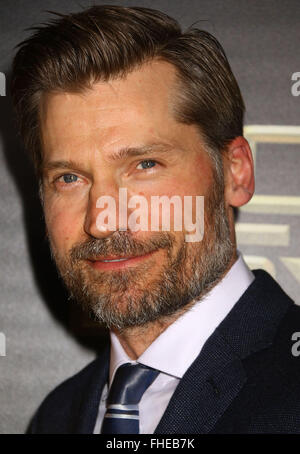 New York, USA. Feb 24, 2016. Acteur NIKOLAJ COSTER-WALDAU assiste à la première de New York "dieux de l'Égypte", tenue à l'AMC Loews Lincoln 13. Credit : Nancy/Kaszerman ZUMA Wire/Alamy Live News Banque D'Images