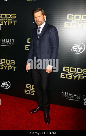 New York, USA. Feb 24, 2016. Acteur NIKOLAJ COSTER-WALDAU assiste à la première de New York "dieux de l'Égypte", tenue à l'AMC Loews Lincoln 13. Credit : Nancy/Kaszerman ZUMA Wire/Alamy Live News Banque D'Images