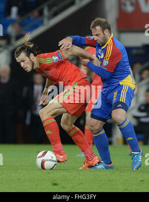 Pays de Galles v Andorre,qualificatif européen à Cardiff City Stadium, Cardiff Rd Leckwith 13/10/2015, Gareth Bale en action au cours de match. Banque D'Images