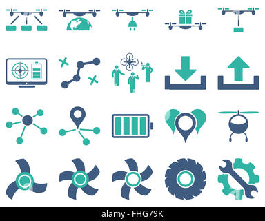 Drone quadcopter Air et icônes d'outils Banque D'Images