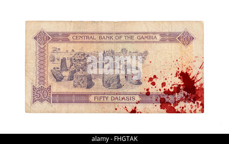 50 Maldives rufiyaa bank note, isolé sur blanc, bloody Banque D'Images