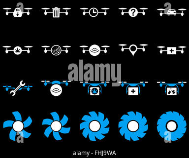 Drone quadcopter Air et icônes d'outils Banque D'Images