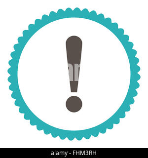 Signe d'exclamation et plat gris couleurs cyan icône timbre rond Banque D'Images