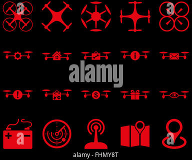 Drone quadcopter Air et icônes d'outils Banque D'Images