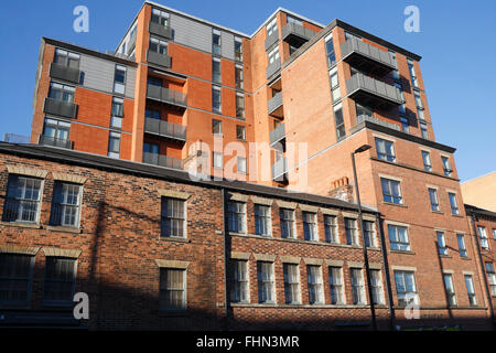 Appartements de logements modernes contrairement aux façades de bâtiments anciens, sur West St Sheffield centre-ville Angleterre bâtiments résidentiels britanniques Banque D'Images