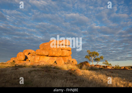 Les rochers de granit érodés rouge au Devil's Marbles, une destination touristique populaire, Territoire du Nord, NT, Australie Banque D'Images