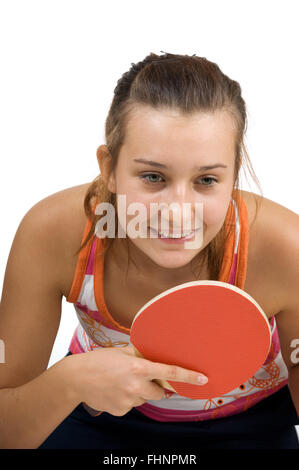 Jeune fille joue au ping-pong Banque D'Images