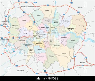 Greater London road et carte administrative Illustration de Vecteur