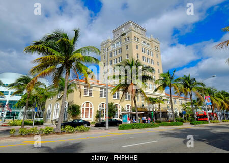 La magnifique vieille ville de Miami Beach FL Floride Hall l'Art Déco de South Beach Ocean Drive Banque D'Images