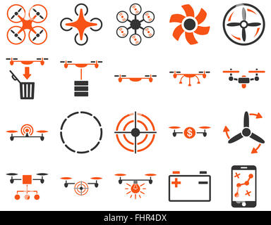 Drone quadcopter Air et icônes d'outils Banque D'Images