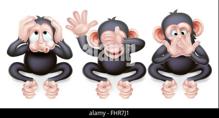 Une illustration des trois singes sages, ne rien entendre, ne rien voir, ne rien dire Banque D'Images