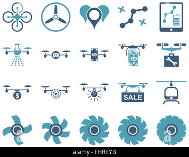 Drone quadcopter Air et icônes d'outils Banque D'Images