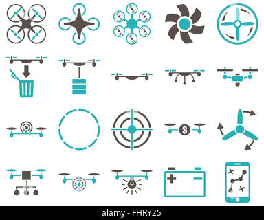 Drone quadcopter Air et icônes d'outils Banque D'Images