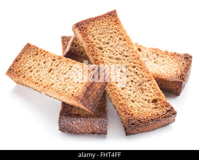 Croûtons de pain isolé sur un fond blanc. Banque D'Images
