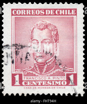 BUDAPEST, HONGRIE - 14 octobre 2015 : un timbre imprimé au Chili montre Francisco Antonio Pinto, vers 1960 Banque D'Images