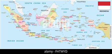 Carte administrative de l'Indonésie avec drapeau Illustration de Vecteur
