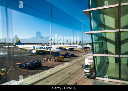 Dublin Airport Terminal 1, 1 avions de Ryanair sur le stand de l'Irlande Banque D'Images