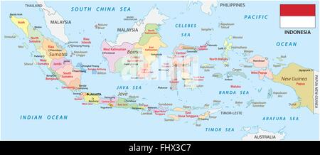 Carte administrative de l'Indonésie avec drapeau Illustration de Vecteur