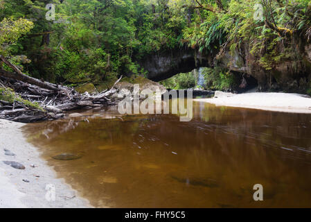 Moria Gate Arch, Oparara River, près de Karamea, Westcoast, Nouvelle-Zélande Banque D'Images