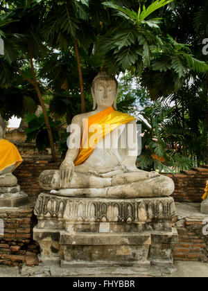 Statues de Bouddha avec peignoirs au Wat Phanon Choeng Ayutthaya Thaïlande Banque D'Images