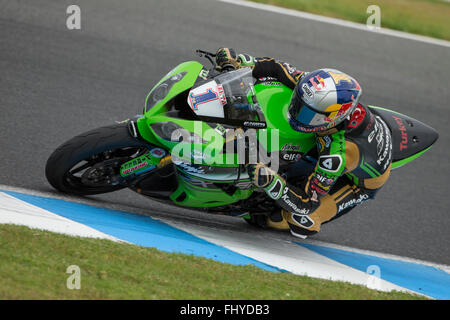 Phillip Island, Australie. Feb 27, 2016. Vendredi, 26 février, 2016. Phillip Island, Australie. Les essais libres n°2. Pucetti Kenan Sofuoglu, Kawasaki Racing Championnat du Monde FIM Supersport, ronde 1. Credit : Russell Hunter/Alamy Live News Banque D'Images