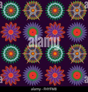 Fleurs colorées sur fond noir. Vecteur de fond numérique modèle. Illustration de Vecteur