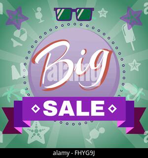 Grosse Vente Flyer illustration vectorielle. Maison de vacances Hot Card. Boutique de vente des produits du marché. Illustration de Vecteur