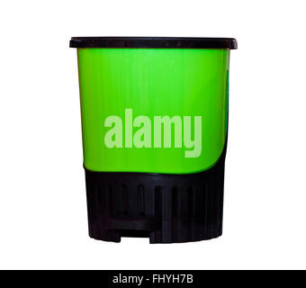 Poubelle en plastique vert isolé Banque D'Images