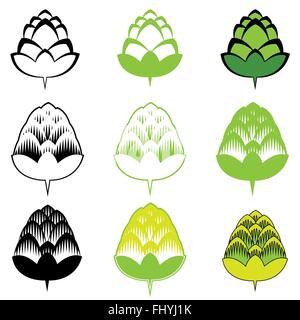 Beaucoup de fleurs de houblon de diverses couleurs et formes. Doodle style. Illustration vecteur de fond numérique Illustration de Vecteur