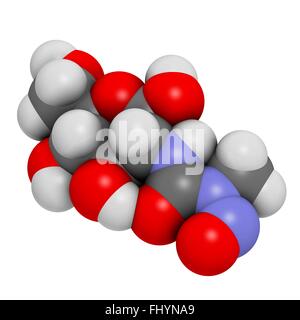 Cancer de la streptozotocine molécule du médicament utilisé dans le traitement d'un cancer métastatique des cellules des îlots pancréatiques Les atomes sont représentés Banque D'Images