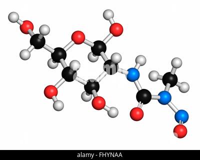 Cancer de la streptozotocine molécule du médicament utilisé dans le traitement d'un cancer métastatique des cellules des îlots pancréatiques Les atomes sont représentés Banque D'Images