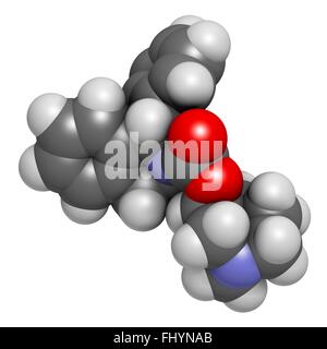 La vessie hyperactive de solifénacine molécule pharmaceutique Les atomes sont représentés comme des sphères et disposent d'un code couleur : blanc (hydrogène), carbone Banque D'Images