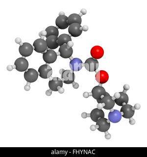 La vessie hyperactive de solifénacine molécule pharmaceutique Les atomes sont représentés comme des sphères et disposent d'un code couleur : blanc (hydrogène), carbone Banque D'Images