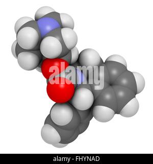 La vessie hyperactive de solifénacine molécule pharmaceutique Les atomes sont représentés comme des sphères et disposent d'un code couleur : blanc (hydrogène), carbone Banque D'Images