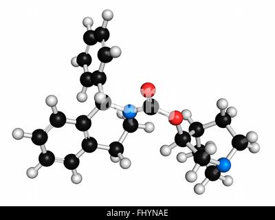 La vessie hyperactive de solifénacine molécule pharmaceutique Les atomes sont représentés comme des sphères et disposent d'un code couleur : blanc (hydrogène), carbone Banque D'Images