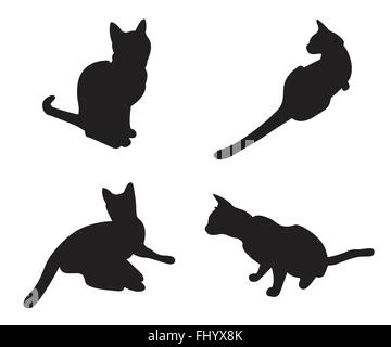 Jeu de silhouettes de chats isolé sur un fond blanc. Illustration de Vecteur