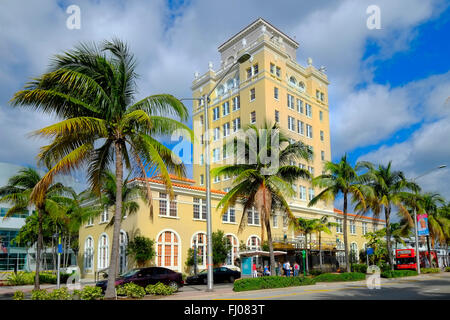 La magnifique vieille ville de Miami Beach FL Floride Hall l'Art Déco de South Beach Ocean Drive Banque D'Images