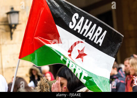 Oviedo, Espagne. 27 Février, 2016. Drapeau de la République arabe sahraouie démocratique au cours de la marche européenne en faveur des droits des réfugiés à Oviedo, Espagne, le 27 février 2016. Crédit : David Gato/Alamy Live News Banque D'Images