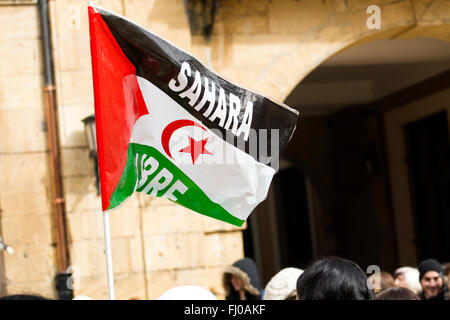 Oviedo, Espagne. 27 Février, 2016. Drapeau de la République arabe sahraouie démocratique au cours de la marche européenne en faveur des droits des réfugiés à Oviedo, Espagne, le 27 février 2016. Crédit : David Gato/Alamy Live News Banque D'Images