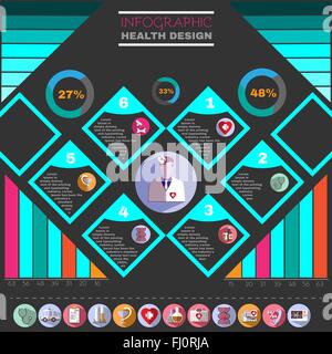 Infographie vecteur médical. La conception de la santé circulaire. Les soins de icônes colorées. Bannière de fond numérique Illustration. Illustration de Vecteur