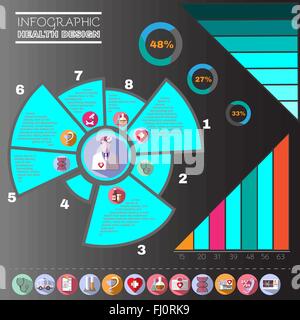 Infographie vecteur médical. La conception de la santé circulaire. Les soins de icônes colorées. Bannière de fond numérique Illustration. Illustration de Vecteur