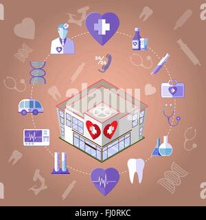 Hôpital isométrique Institution médicale. Les objets associés. Infographies colorées Medical Icons Set. Illustration de Vecteur