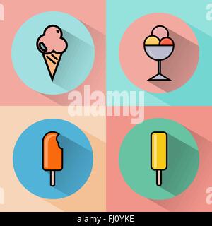 La crème glacée coloré icon set. Doodles. Traite d'été concept. Vecteur de fond numérique imprimer. Illustration de Vecteur