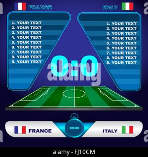 Football Match de football Statistiques. Avec les joueurs et score de votre équipe et d'autres données. Stade de Football de jeu en toile de fond. Illustration de Vecteur