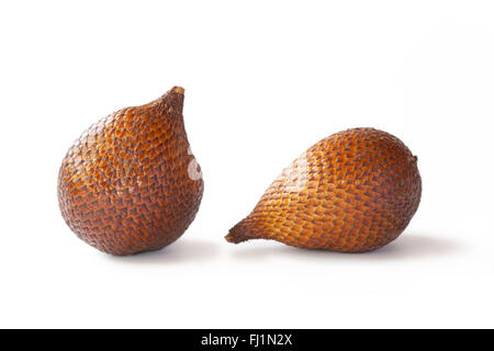 Deux snakefruit frais entier sur fond blanc Banque D'Images