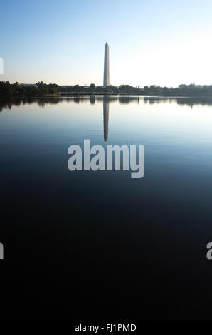 WASHINGTON DC, États-Unis — le Washington Monument se trouve bien en vue sur le National Mall. Achevé en 1884, cet obélisque imposant, conçu par Robert Mills, rend hommage à George Washington. À 555 pieds, 5 1/8 pouces, il était le plus haut bâtiment du monde à son achèvement. Banque D'Images