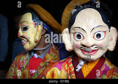 Ccham les masques de danse lors de célébrations au monastère de Hemis gompa près de Leh au Ladakh, Inde Banque D'Images