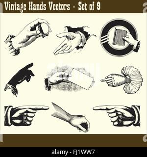 Ensemble de 9 mains vintage illustrations vectorielles Illustration de Vecteur